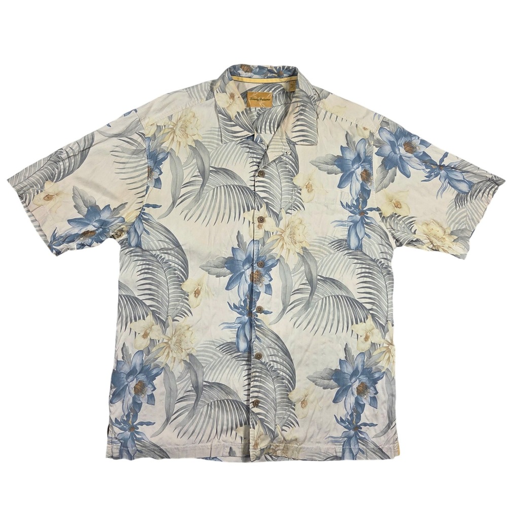 Tommy Bahama Mens Large 100% Silk Floral Palm Tropical Resort Shirt Vacation